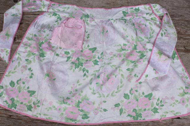 photo of vintage apron lot of 12 kitchen aprons, retro fabric, pretty colors & prints #3