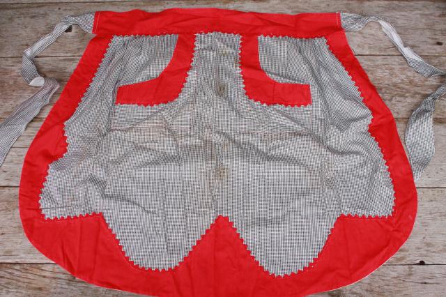 photo of vintage apron lot of 12 kitchen aprons, retro fabric, pretty colors & prints #5