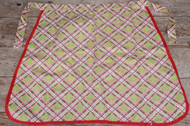 photo of vintage apron lot of 12 kitchen aprons, retro fabric, pretty colors & prints #7