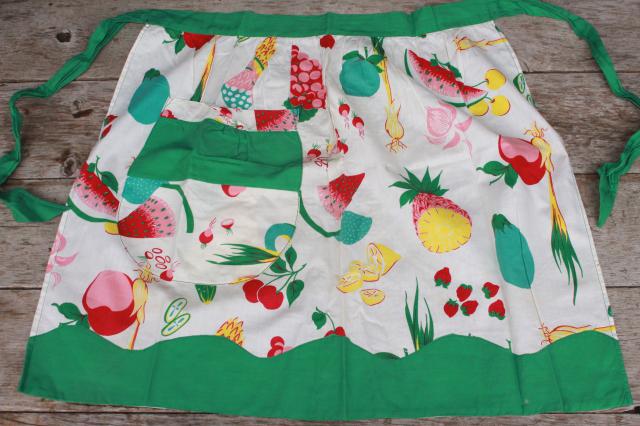 photo of vintage apron lot of 12 kitchen aprons, retro fabric, pretty colors & prints #8
