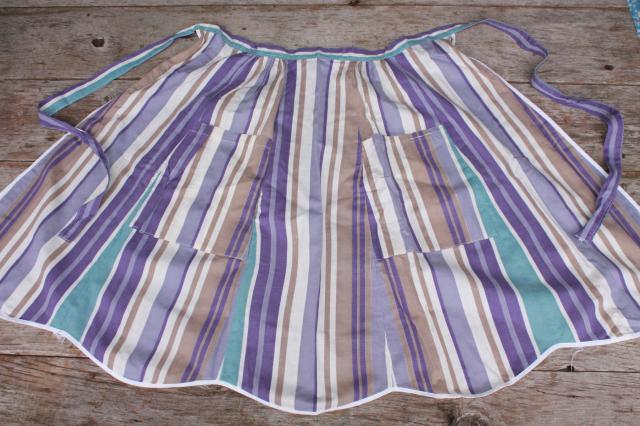 photo of vintage apron lot of 12 kitchen aprons, retro fabric, pretty colors & prints #11
