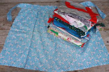 catalog photo of vintage apron lot of 12 kitchen aprons, retro fabric, pretty colors & prints
