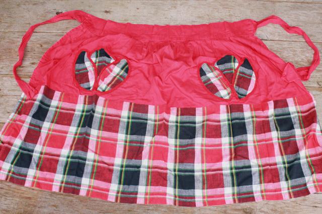 photo of vintage apron lot, red & black kitchen aprons all retro fabric, pretty prints #5