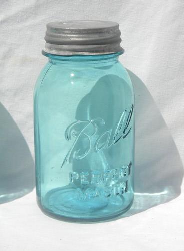 photo of vintage aqua blue Ball Perfect Mason jars/canisters, zinc lids #2