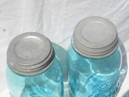 photo of vintage aqua blue Ball Perfect Mason jars/canisters, zinc lids #2