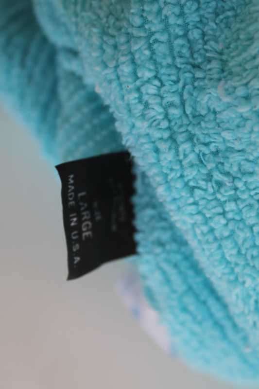 photo of vintage aqua blue chenille robe made in USA, soft cozy bathrobe cotton poly chenille fabric #10