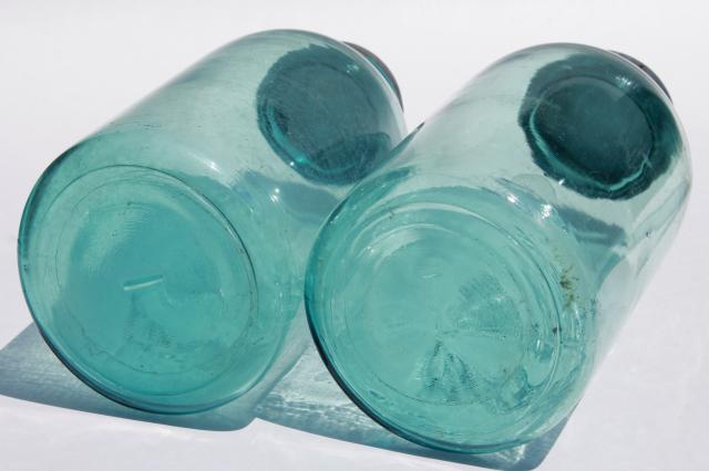 photo of vintage aqua blue glass Ball Perfect Mason jars, big two quart size canning jar kitchen canisters #7