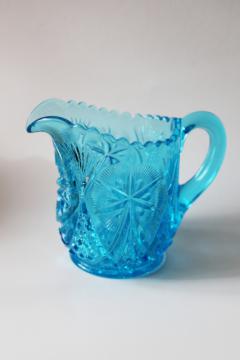 catalog photo of vintage aqua blue glass cream pitcher, Kemple / McKee Yutec pattern creamer