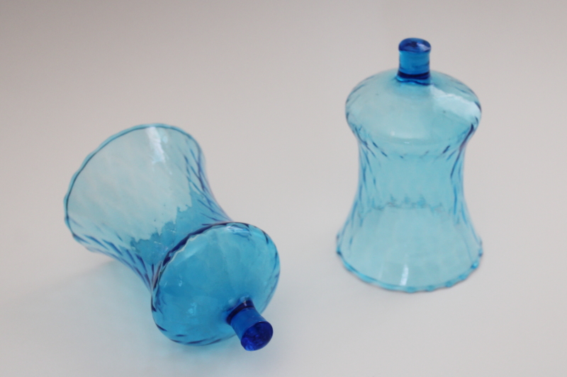 photo of vintage aqua blue glass peg style votive candle holders matching pair #1