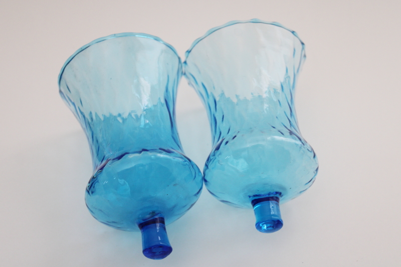 photo of vintage aqua blue glass peg style votive candle holders matching pair #2