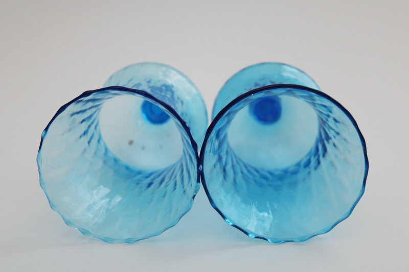 photo of vintage aqua blue glass peg style votive candle holders matching pair #4