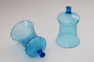 catalog photo of vintage aqua blue glass peg style votive candle holders matching pair