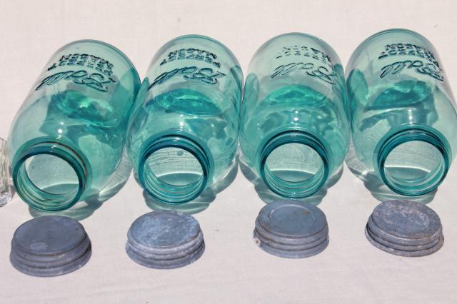 photo of vintage aqua blue green glass canning jars, large  Ball mason fruit jars #4