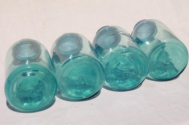 photo of vintage aqua blue green glass canning jars, large  Ball mason fruit jars #6