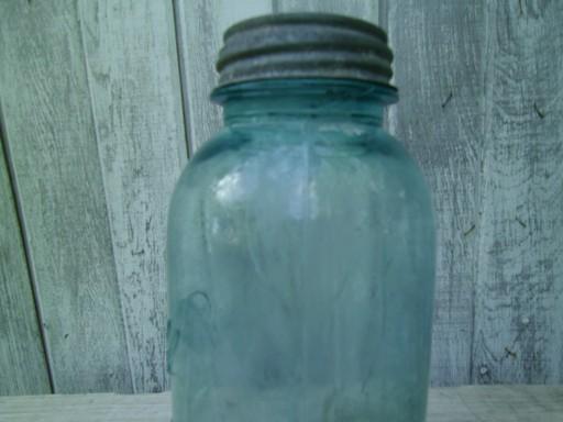 photo of vintage aqua blue green glass canning jars, large  Ball mason fruit jars #2