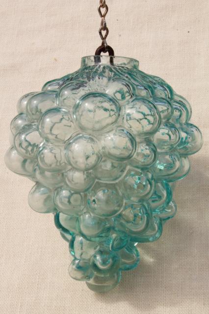 photo of vintage aqua glass grapes, figural bottle hanging sun catcher ornament #1