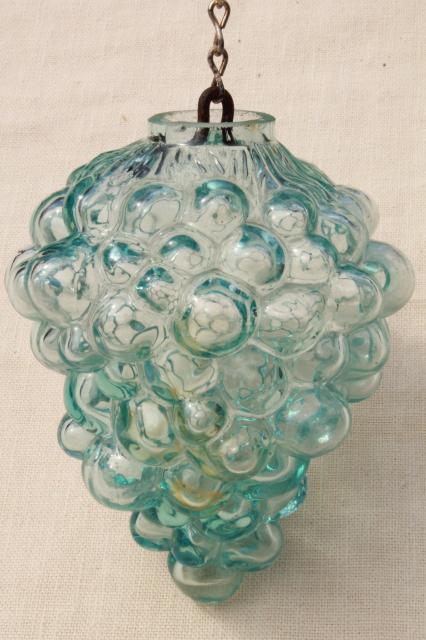 photo of vintage aqua glass grapes, figural bottle hanging sun catcher ornament #3