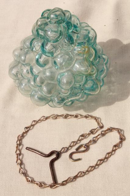 photo of vintage aqua glass grapes, figural bottle hanging sun catcher ornament #6