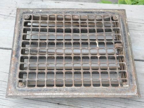 photo of vintage architectural iron hardware, old floor or wall register grate #1