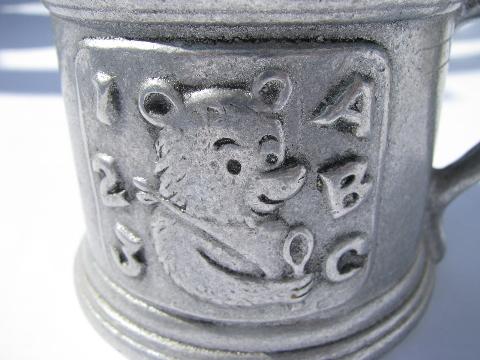 photo of vintage armetale type metal baby mug, Carson - Freeport pewter #2