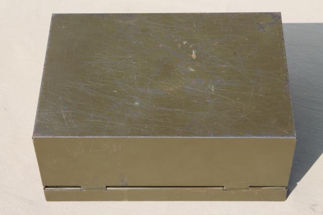 photo of vintage army green drab painted metal lockbox w/ key, industrial style cash money / document box #8