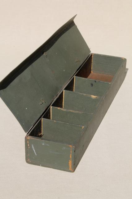 photo of vintage army green drab wood box w/ soft cover, surveyors tool or instrument case #5