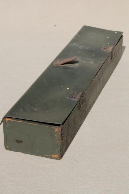 photo of vintage army green drab wood box w/ soft cover, surveyors tool or instrument case #7