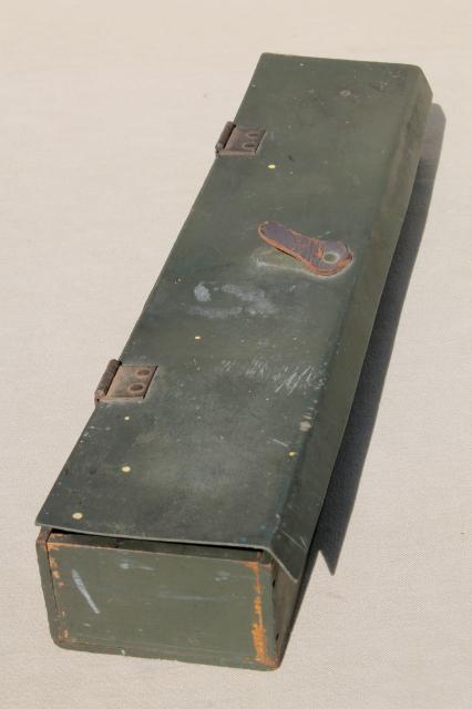 photo of vintage army green drab wood box w/ soft cover, surveyors tool or instrument case #10