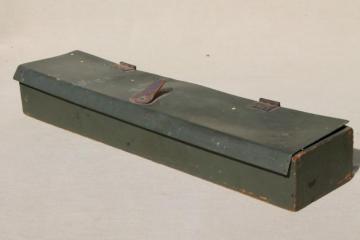 catalog photo of vintage army green drab wood box w/ soft cover, surveyors tool or instrument case