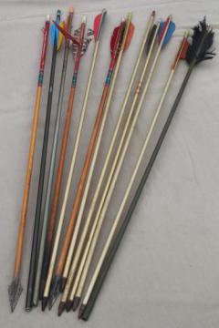 catalog photo of vintage arrows, assorted old   wood & metal arrows archery equipment rustic cabin  decor 