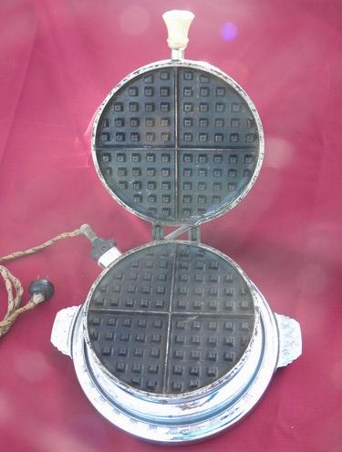 photo of vintage art deco chrome Hotpoint electric waffle maker breakfast table #3