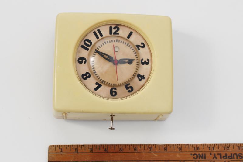 photo of vintage art deco clock / electric wall timer ivory bakelite case and lightning bolt hands, mid-century industrial decor #3