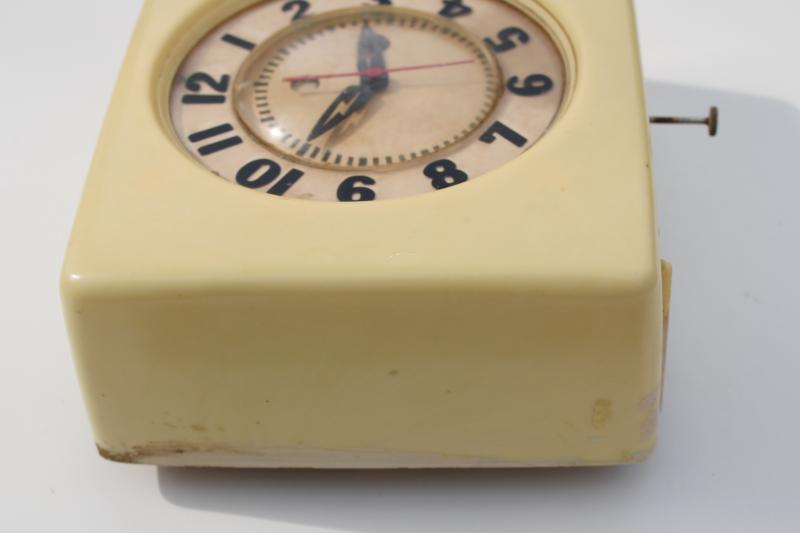 photo of vintage art deco clock / electric wall timer ivory bakelite case and lightning bolt hands, mid-century industrial decor #5