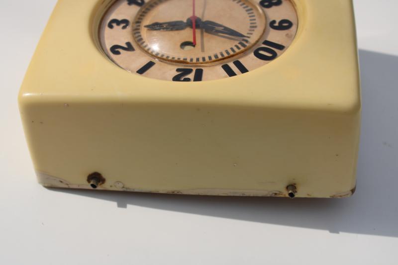 photo of vintage art deco clock / electric wall timer ivory bakelite case and lightning bolt hands, mid-century industrial decor #6