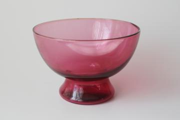 catalog photo of vintage art glass bowl, hand blown cranberry glass dish, minimalist modern decor