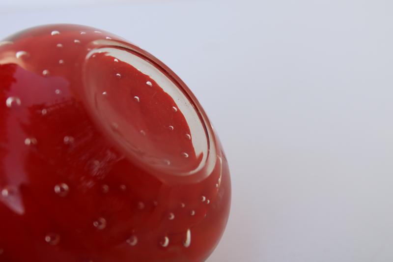 photo of vintage art glass paperweight w/ controlled bubbles, red pear glass fruit #2