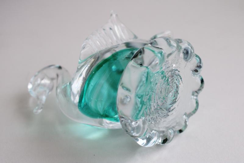 photo of vintage art glass swan paperweight figurine, teal / crystal clear glass Murano? #5