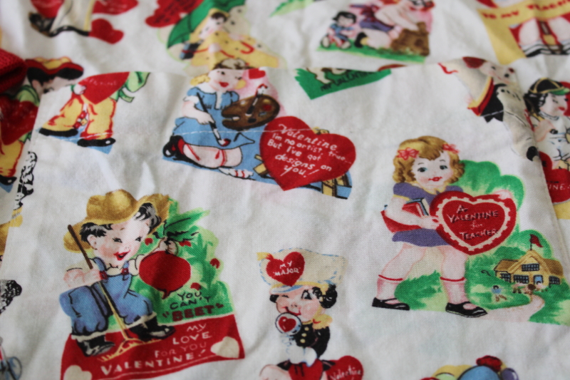 photo of vintage art smock cover all w/ Valentines print, quilting weight cotton upcycle fabric #3