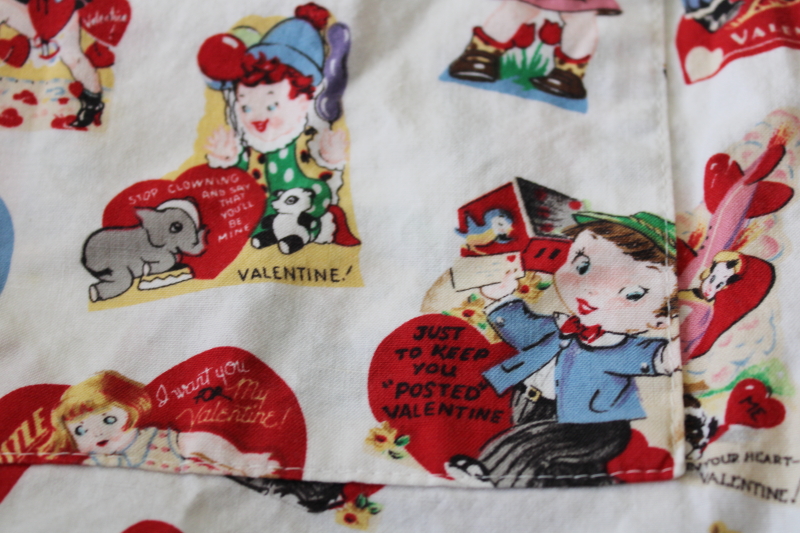 photo of vintage art smock cover all w/ Valentines print, quilting weight cotton upcycle fabric #5