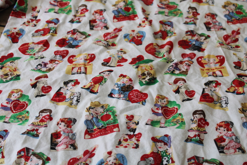 photo of vintage art smock cover all w/ Valentines print, quilting weight cotton upcycle fabric #6