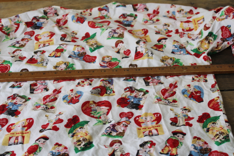 photo of vintage art smock cover all w/ Valentines print, quilting weight cotton upcycle fabric #7