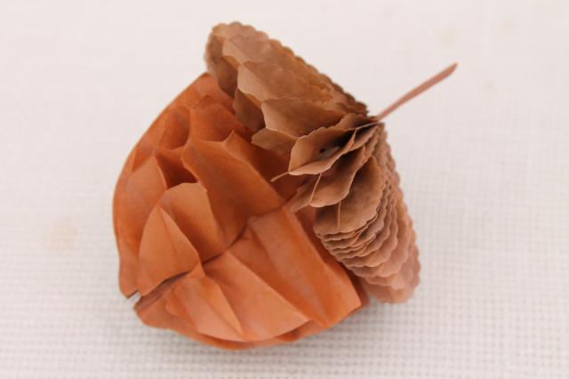 photo of vintage autumn fall decorations, honeycomb tissue paper acorns, pumpkin, Thanksgiving turkeys #8