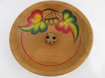 catalog photo of vintage autumn leaf wood nut bowl, old hand-painted woodenware