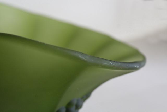 photo of vintage avocado green frosted glass basket, Indiana garland or banana fruits pattern #5