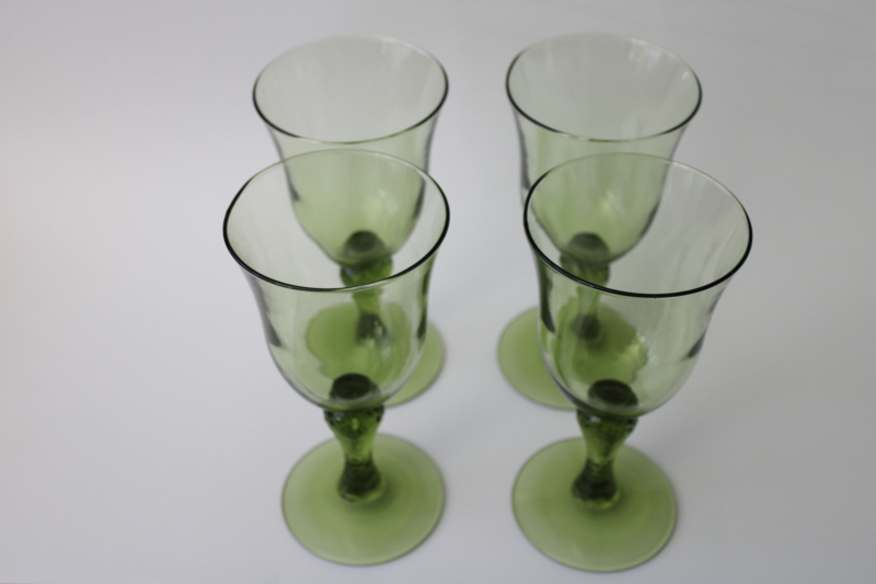 photo of vintage avocado green glass goblets, Libbey Martello pattern wine or water glasses #3