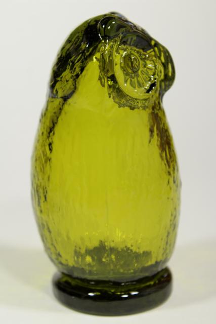 photo of vintage avocado green glass owl, Viking glass paperweight figurine, 70s retro! #5