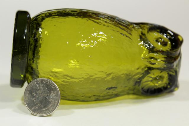 photo of vintage avocado green glass owl, Viking glass paperweight figurine, 70s retro! #6