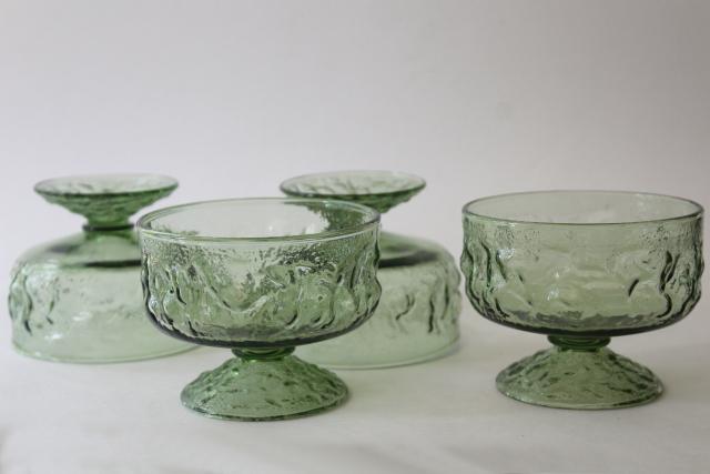 photo of vintage avocado green glass sherbets, crinkle textured Lido Milano Anchor Hocking glassware #3