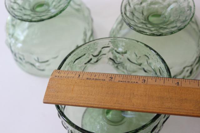 photo of vintage avocado green glass sherbets, crinkle textured Lido Milano Anchor Hocking glassware #4