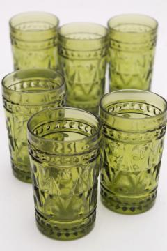 catalog photo of vintage avocado green glass tumblers, Colony Park Lane juice glasses set of 6